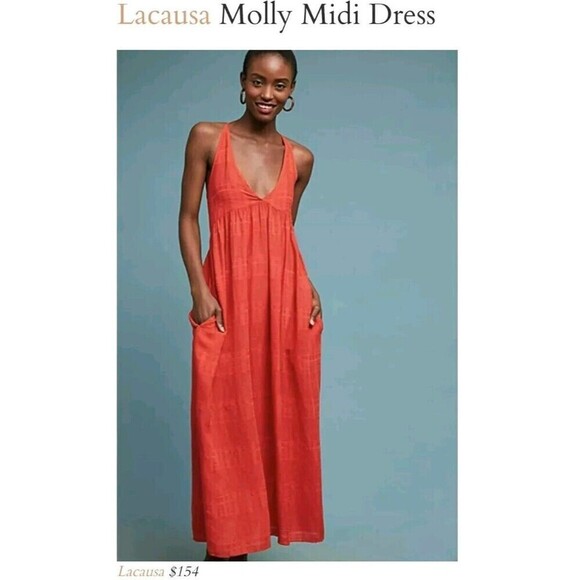 LACAUSA Textured Red Orange Long Tank Flowy Boho Vacation Dress Size M - Picture 1 of 11
